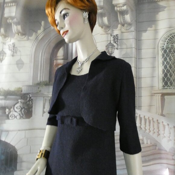 Makola Made in Italy A-Line Dress Blue Sz Small 3 Pc Jkt Underskirt Felted Wool - Picture 11 of 14